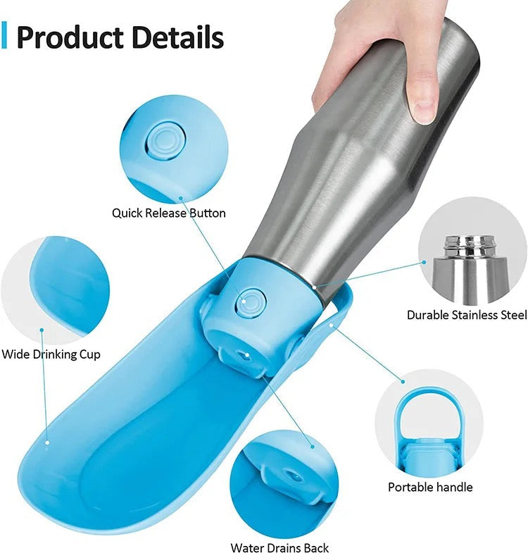 Stainless Steel Travel Water Bottle for Dogs - Blue