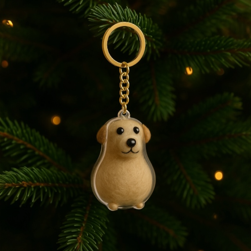 Dog Hair Keepsake Capsule - Key Chain - Christmas Decoration - Sitting Dog