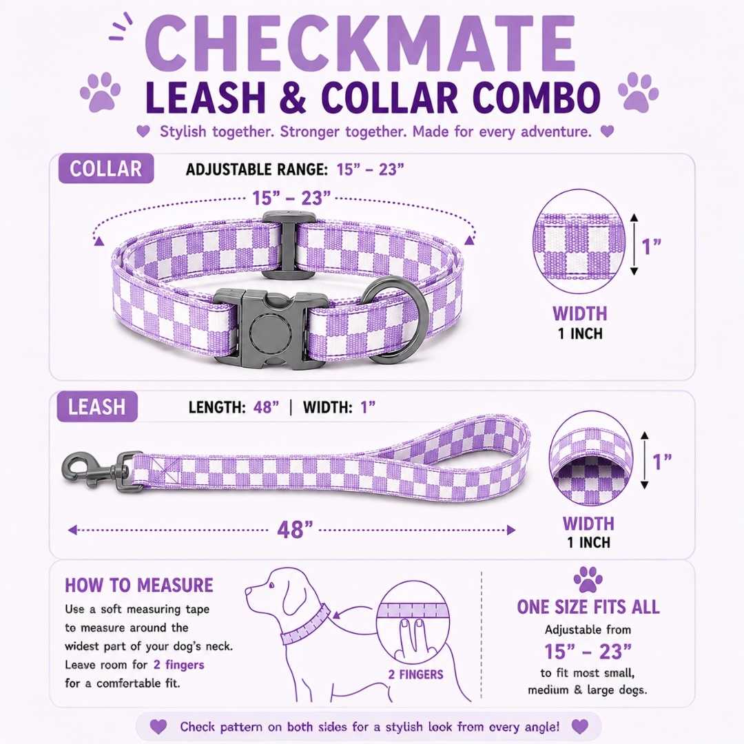 Checkmate Leash and Collar Combo - Purple
