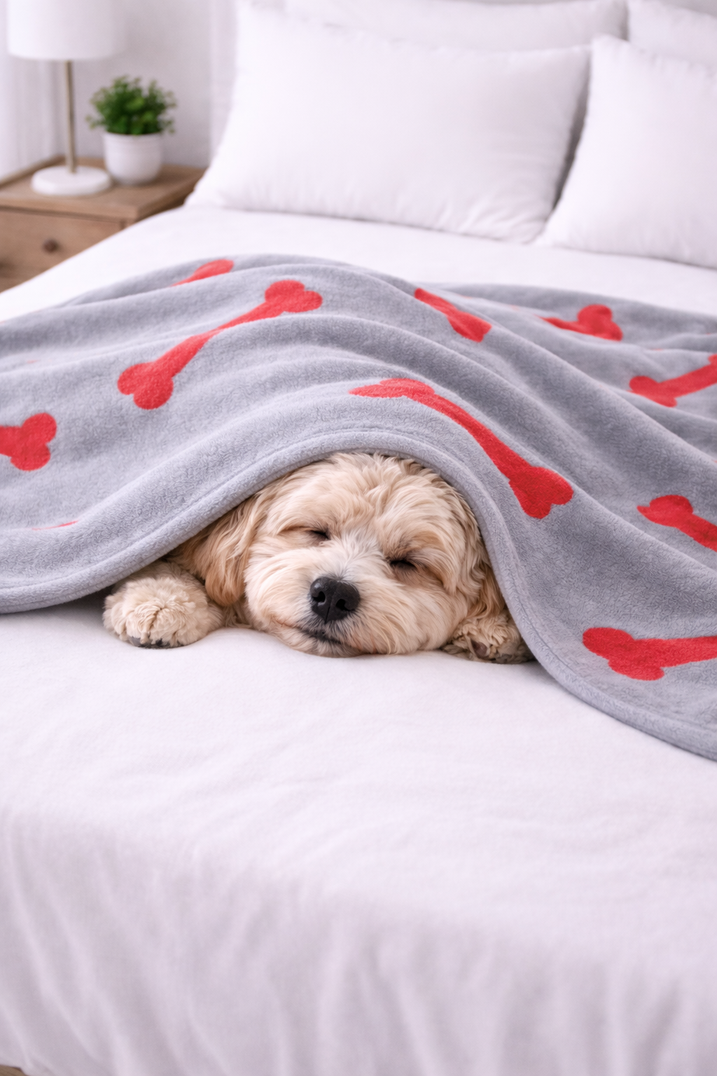 Talking Dog Club - Bone Print Viscose Blanket - Grey and Red Bone