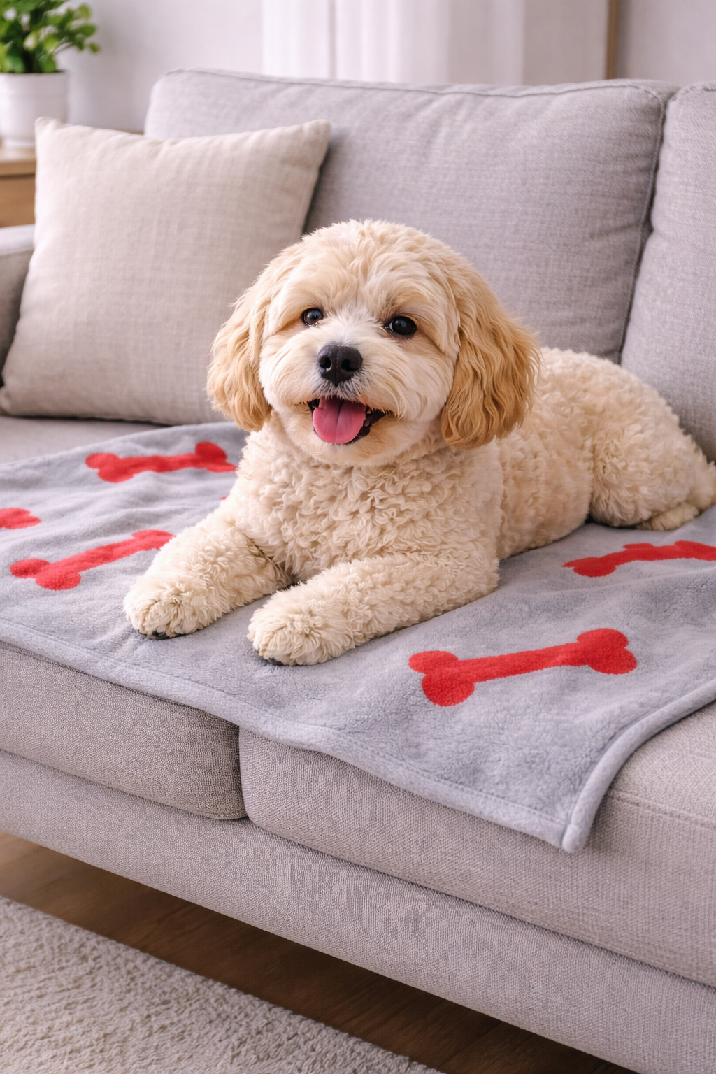 Talking Dog Club - Bone Print Viscose Blanket - Grey and Red Bone