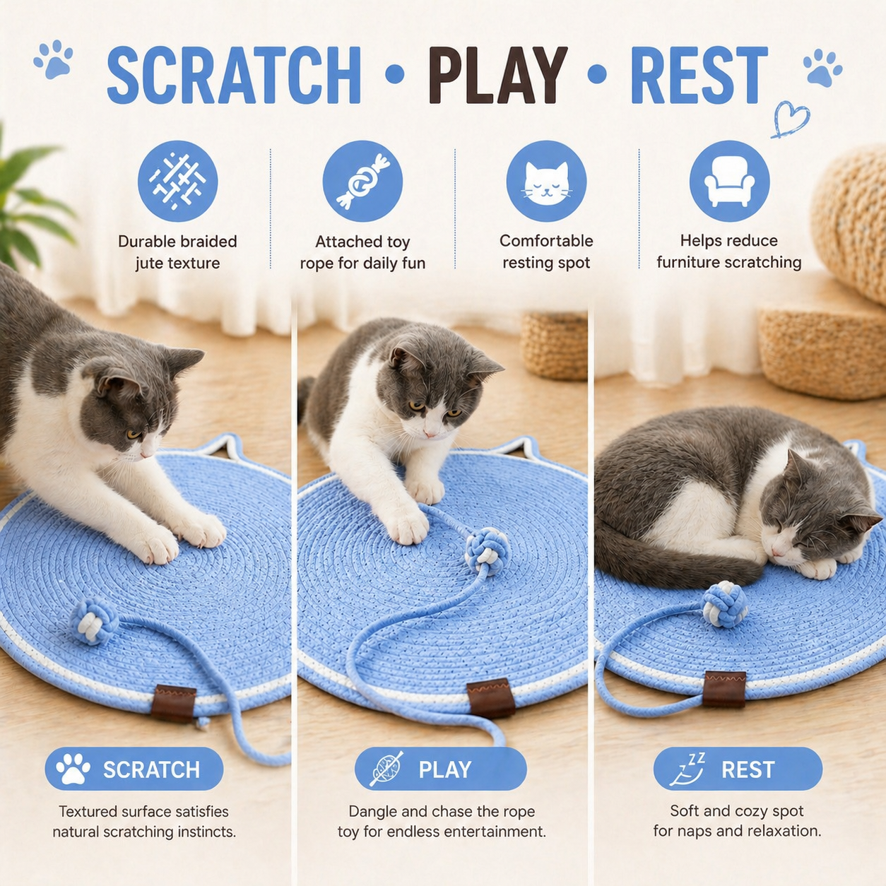 Talking Dog Club - Cat Rope Mat - Blue