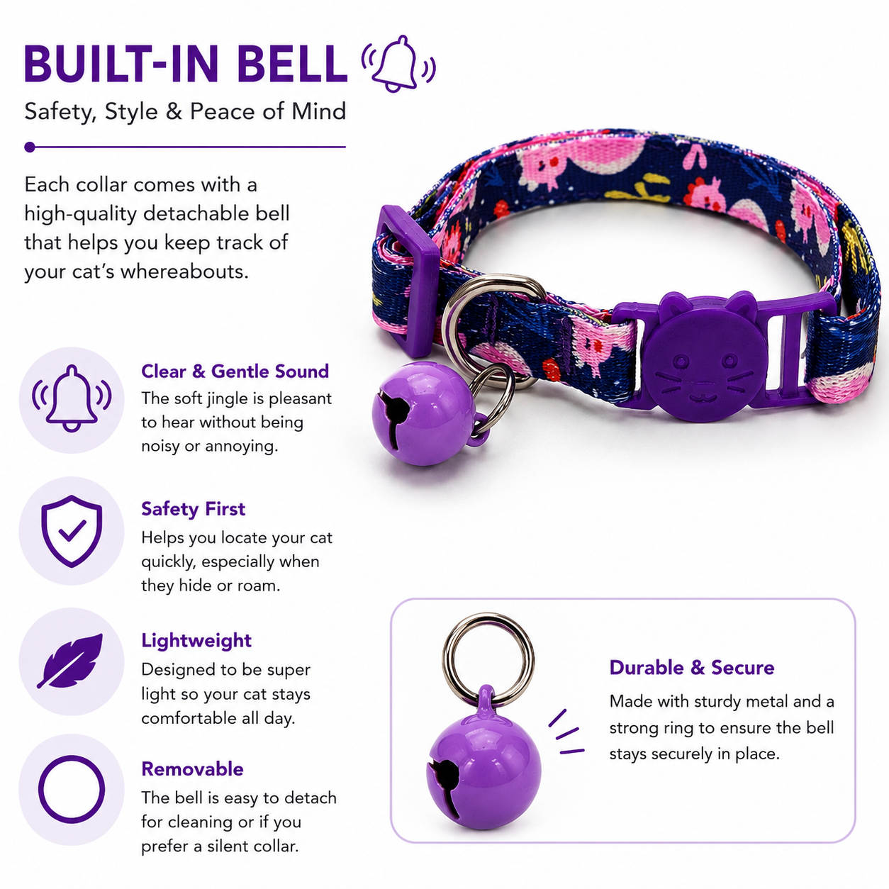 Talking Dog Club - Everyday Cat Collars - With Attached Bell - Sea Horse