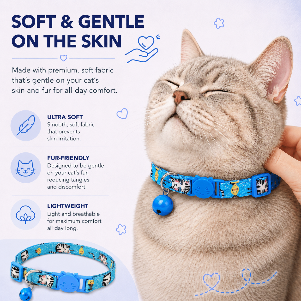 Talking Dog Club - Everyday Cat Collars - With Attached Bell - Unicorn Cat