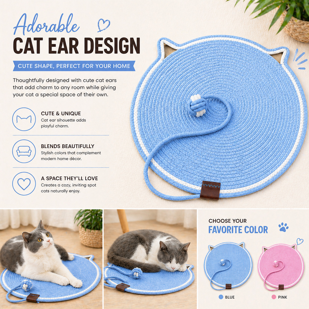 Talking Dog Club - Cat Rope Mat - Blue