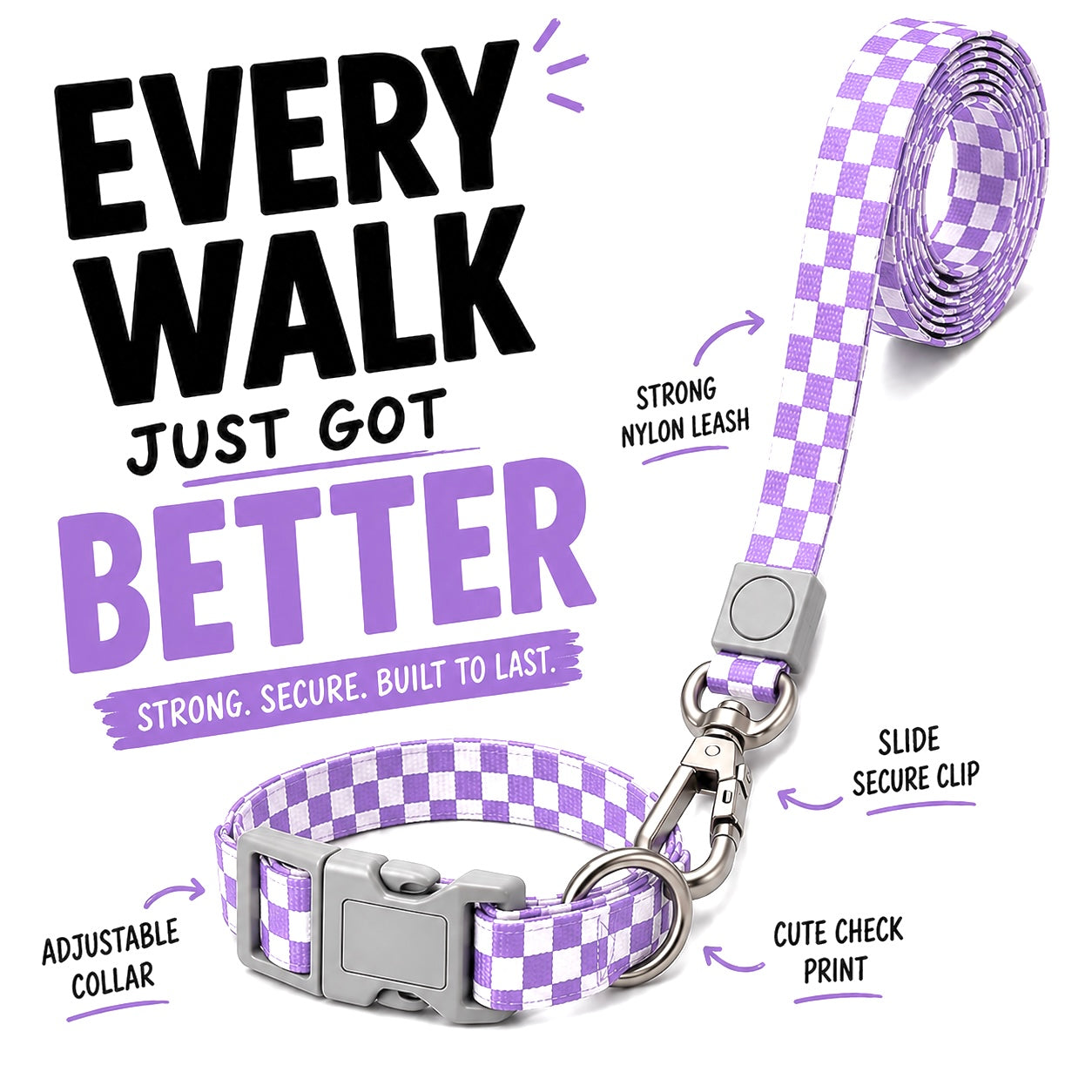 Checkmate Leash and Collar Combo - Purple