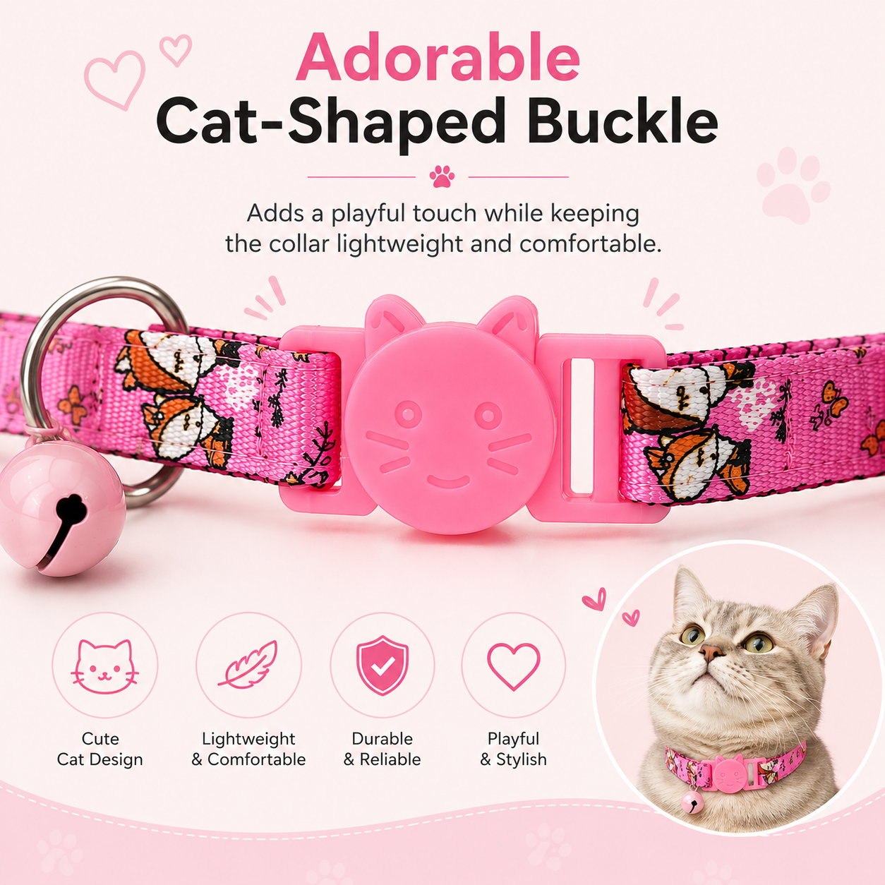 Talking Dog Club - Everyday Cat Collars - With Attached Bell - Fox