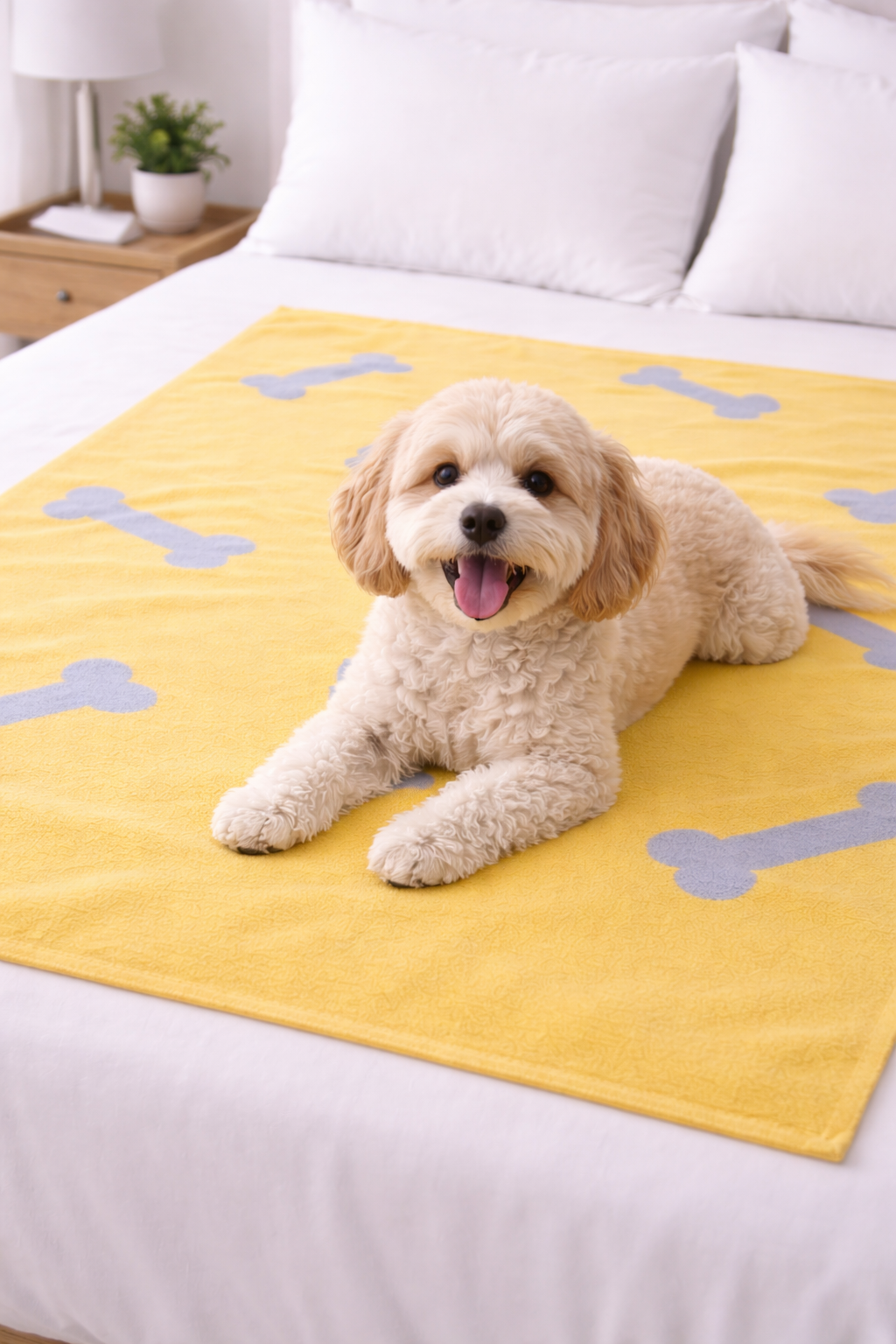 Talking Dog Club - Bone Print Viscose Blanket - Yellow and Grey Bone
