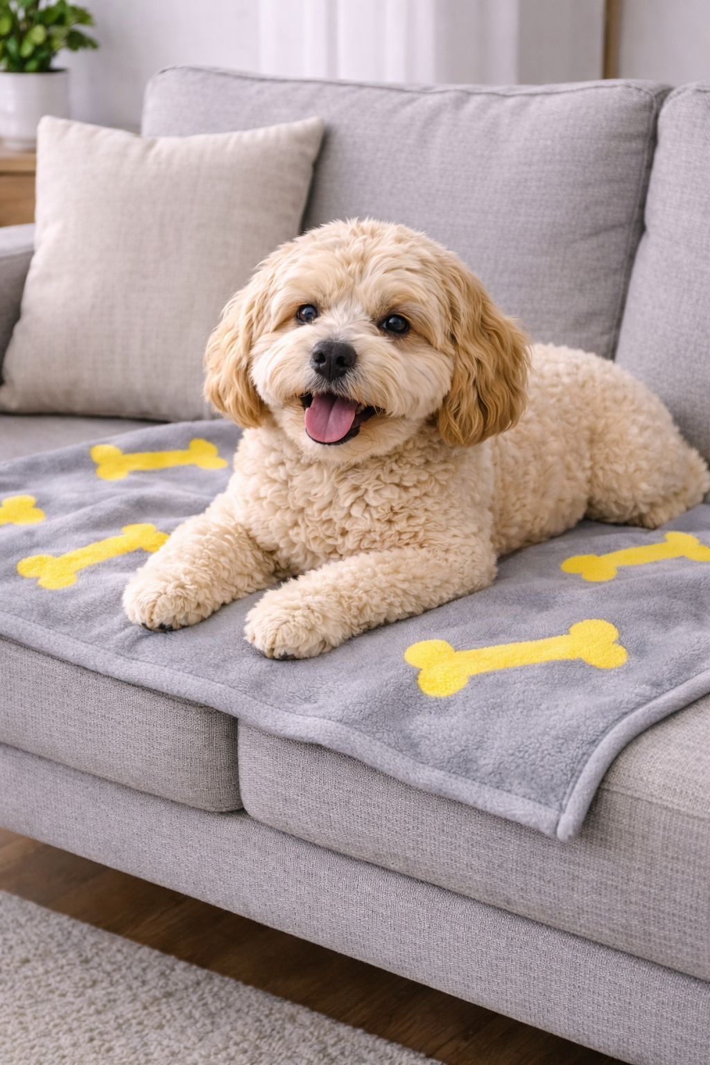 Talking Dog Club - Bone Print Viscose Blanket - Grey and Yellow Bone
