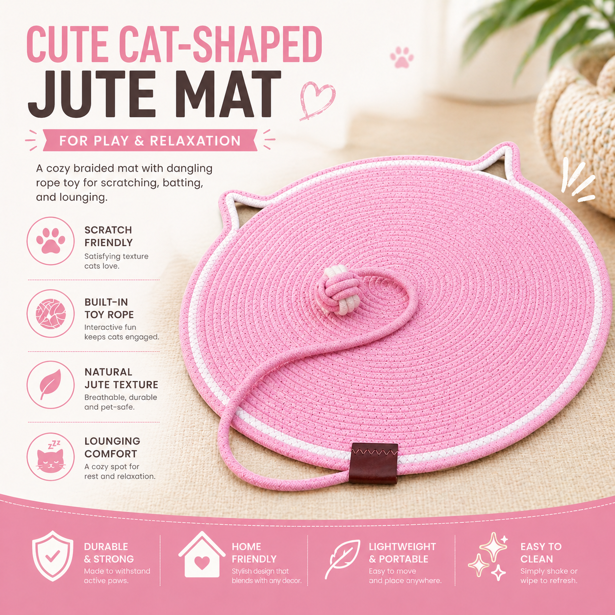 Talking Dog Club - Cat Rope Mat - Pink