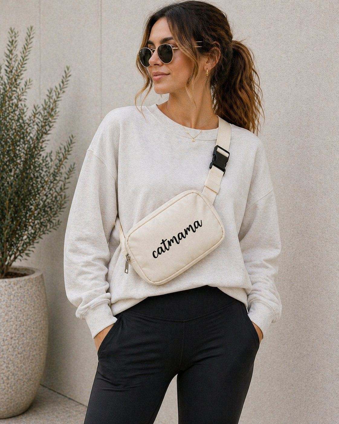 Catmama Crossbody Treat & Walk Bag - Cream