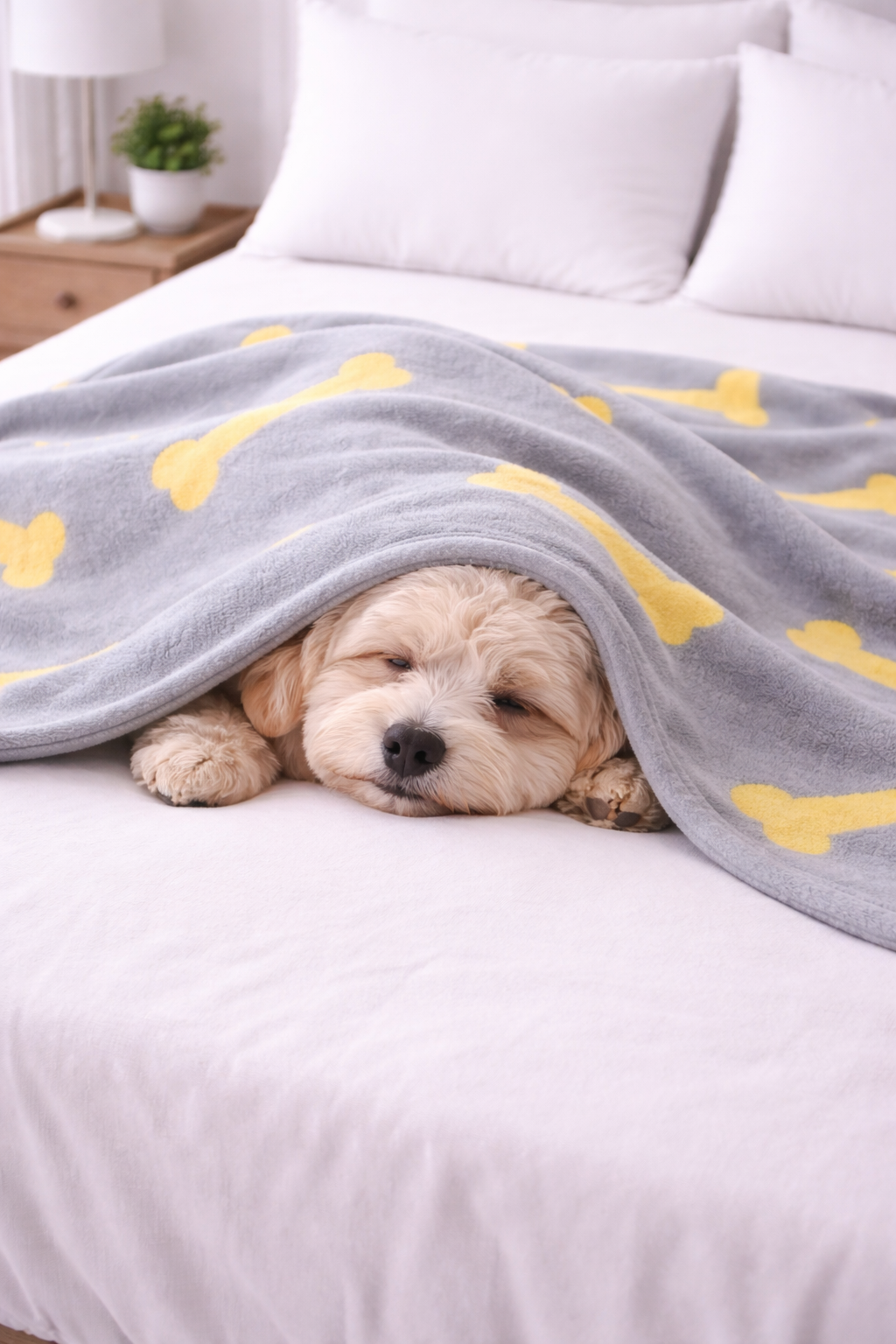 Talking Dog Club - Bone Print Viscose Blanket - Grey and Yellow Bone