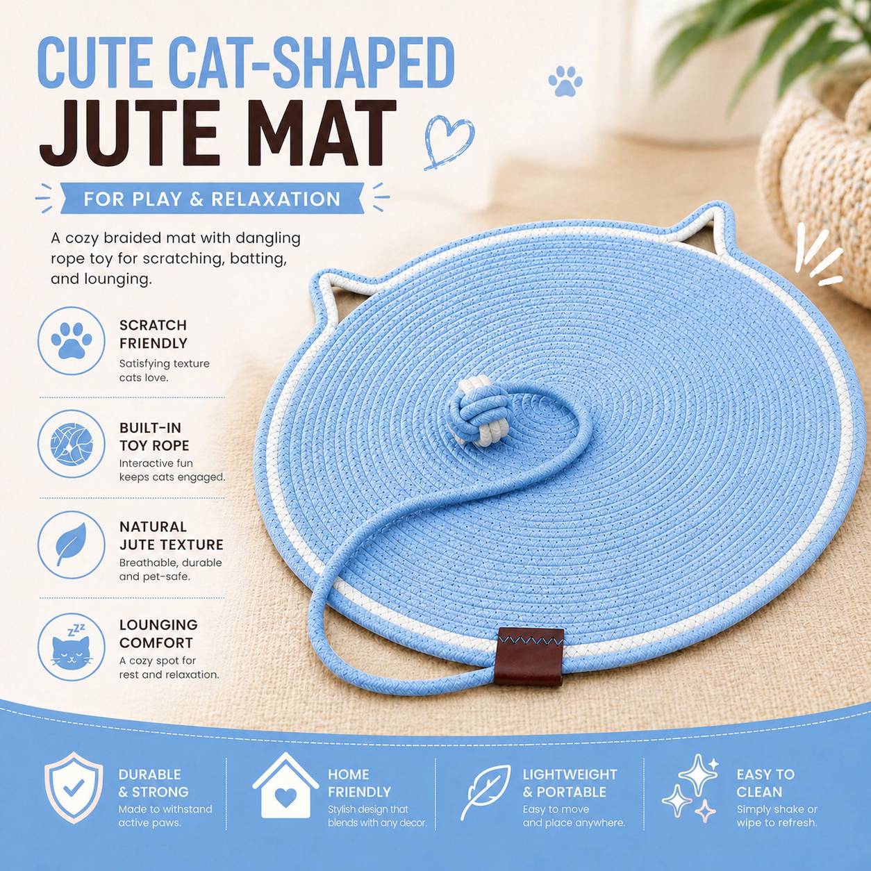 Talking Dog Club - Cat Rope Mat - Blue