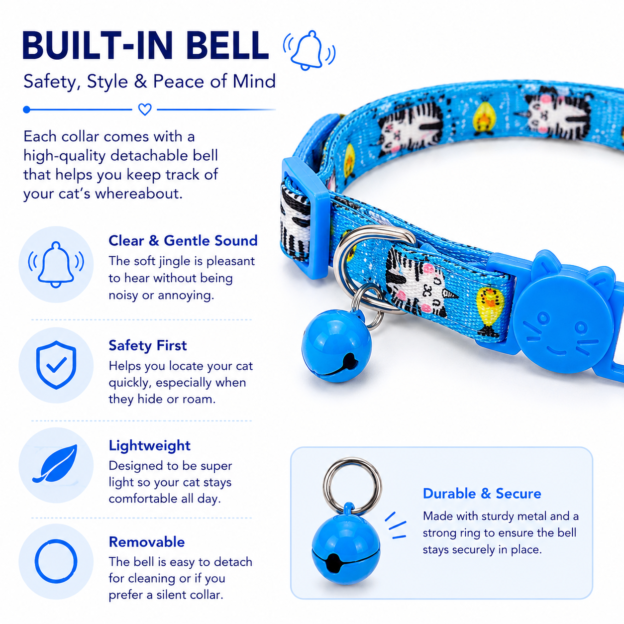 Talking Dog Club - Everyday Cat Collars - With Attached Bell - Unicorn Cat
