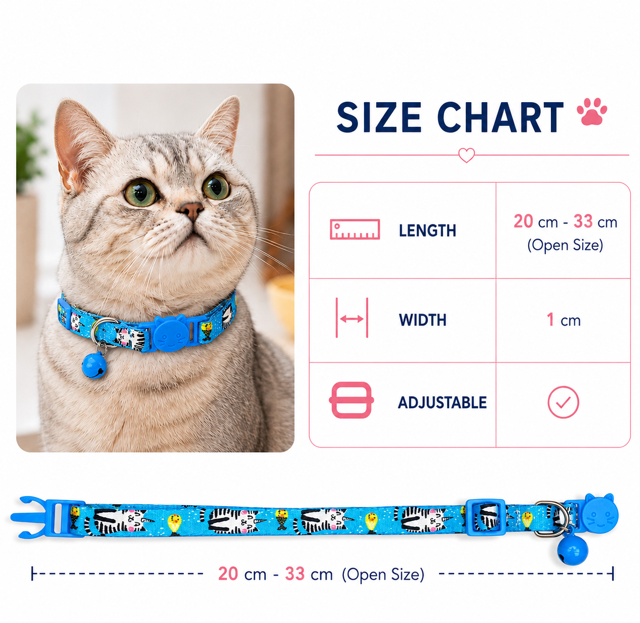 Talking Dog Club - Everyday Cat Collars - With Attached Bell - Unicorn Cat