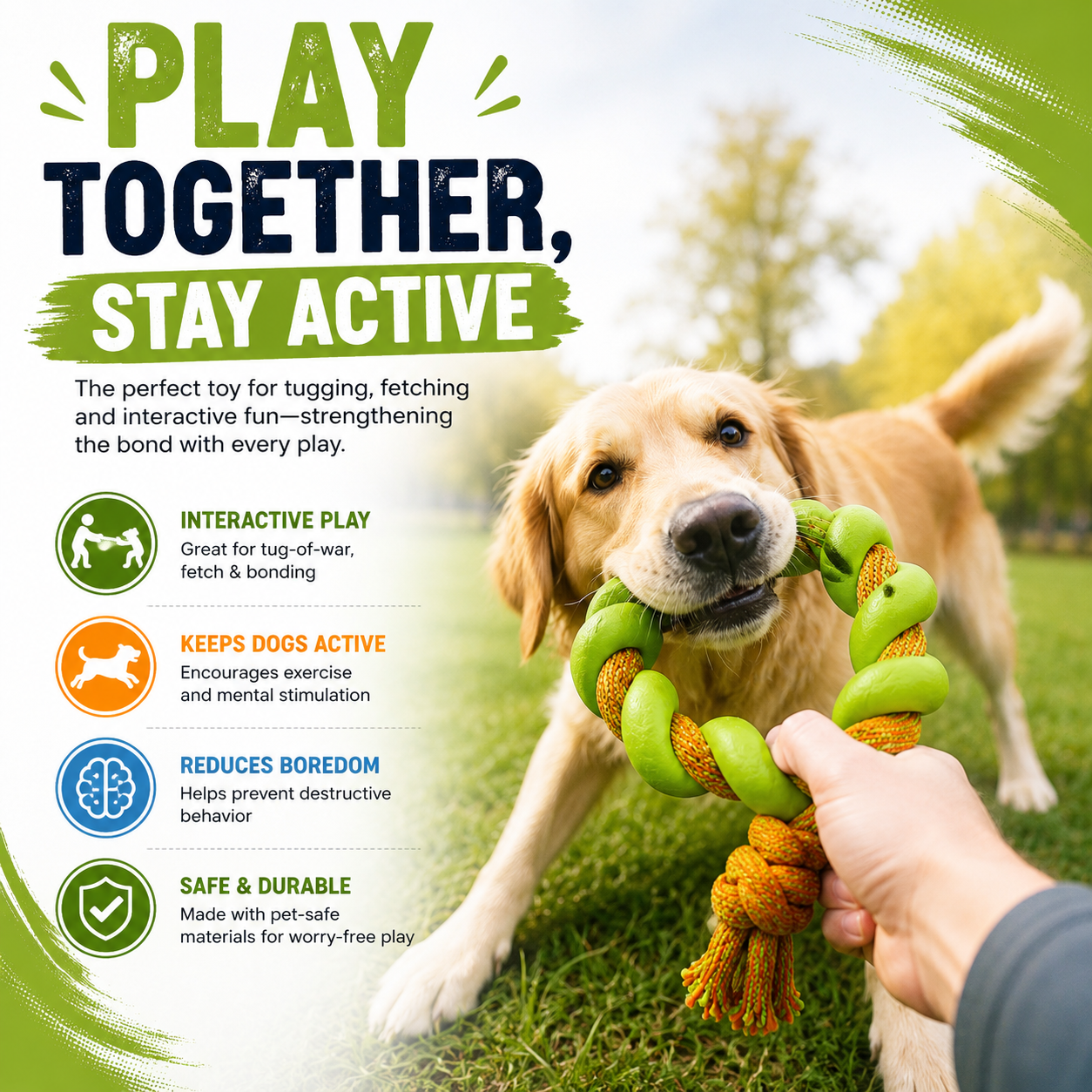 Loop Tug Rope – Durable TPR & Rope Tug Toy for Dogs