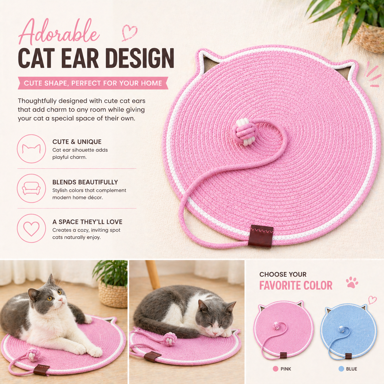 Talking Dog Club - Cat Rope Mat - Pink