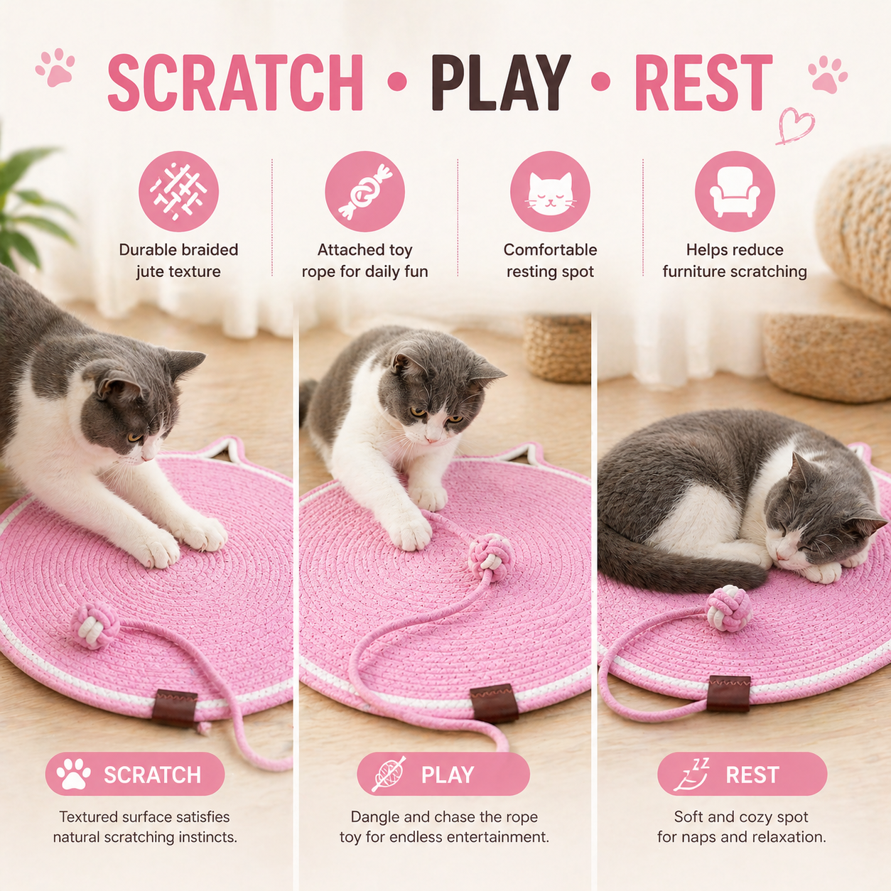Talking Dog Club - Cat Rope Mat - Pink
