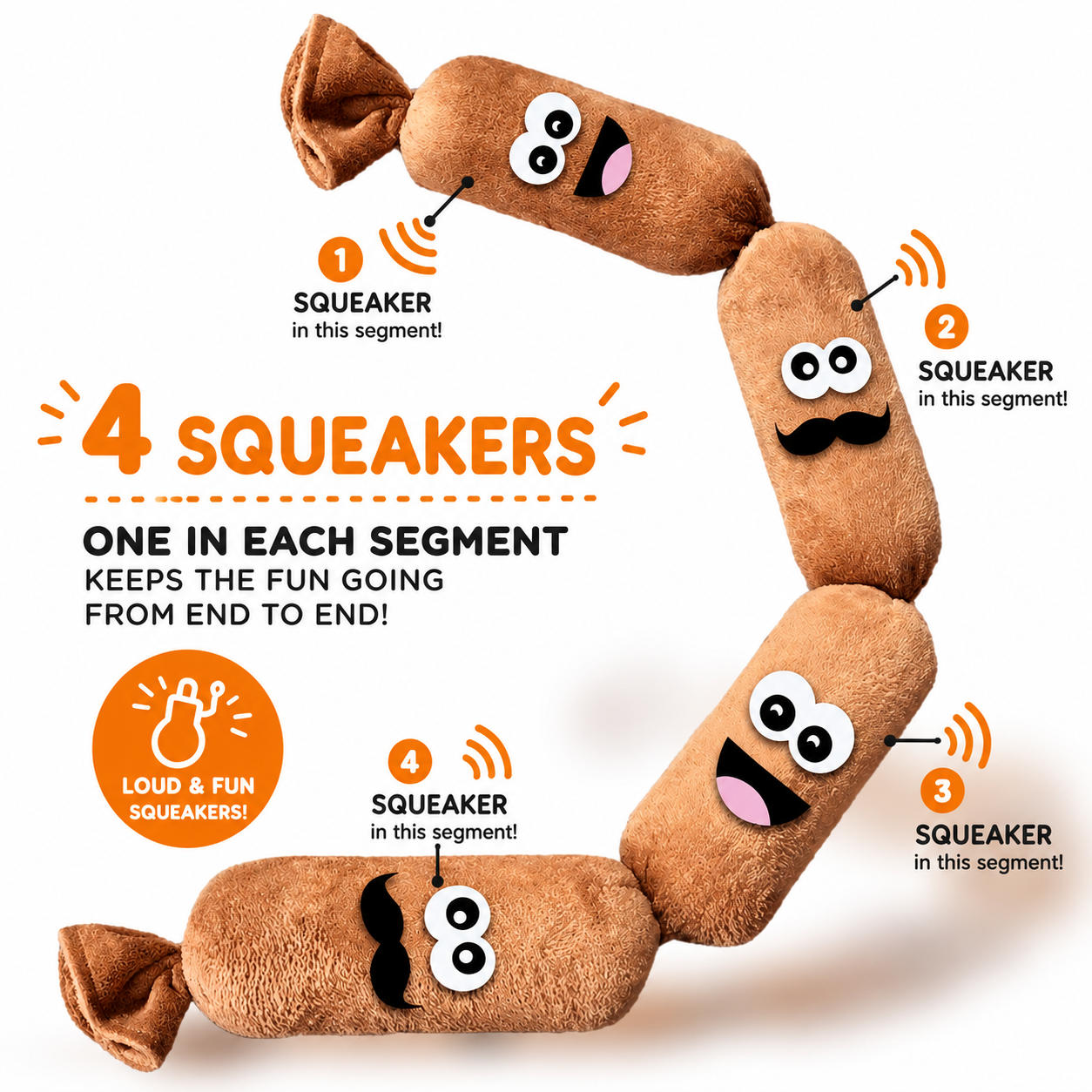 Sausage Squeaker Rope Plush Toy