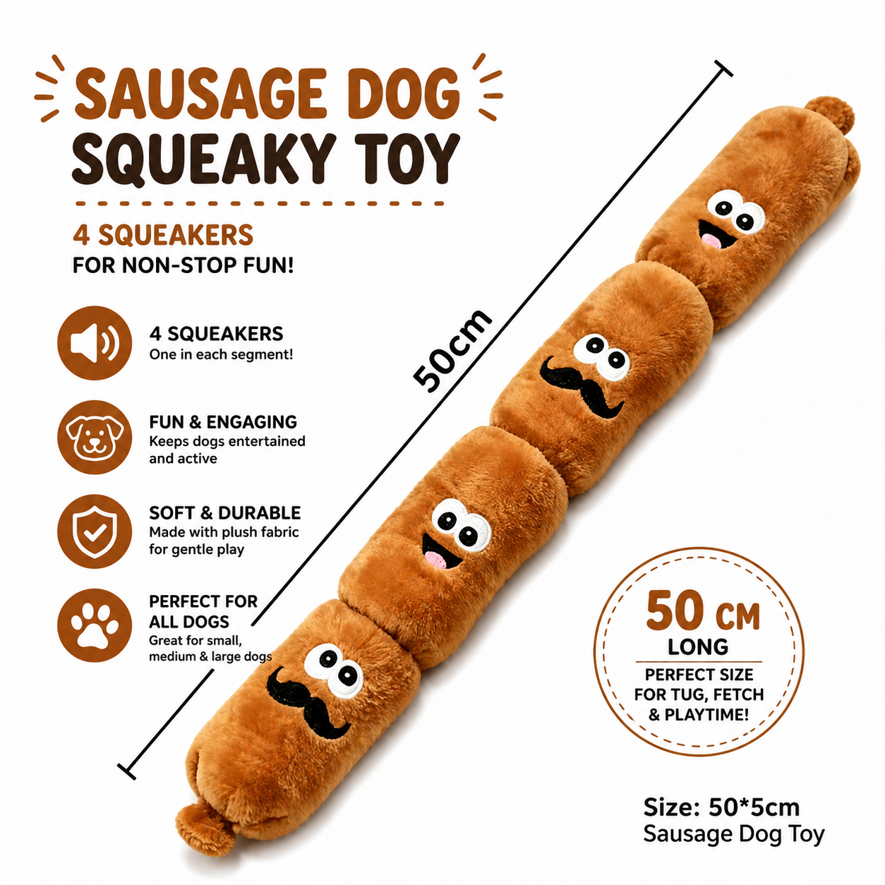 Sausage Squeaker Rope Plush Toy