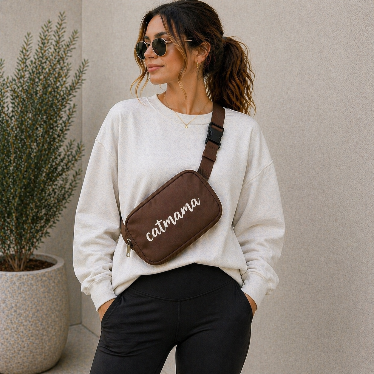 Catmama Crossbody Treat & Walk Bag - Brown