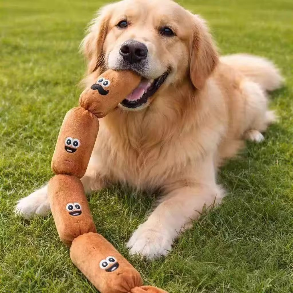 Sausage Squeaker Rope Plush Toy