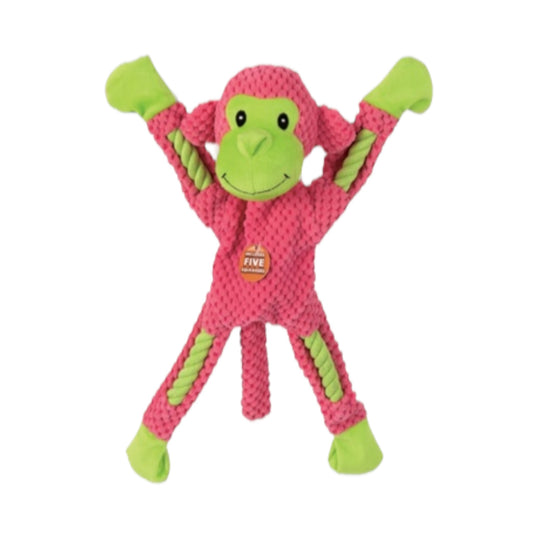 Monkey on Ropes with Multiple Squeaker toy  - Pink
