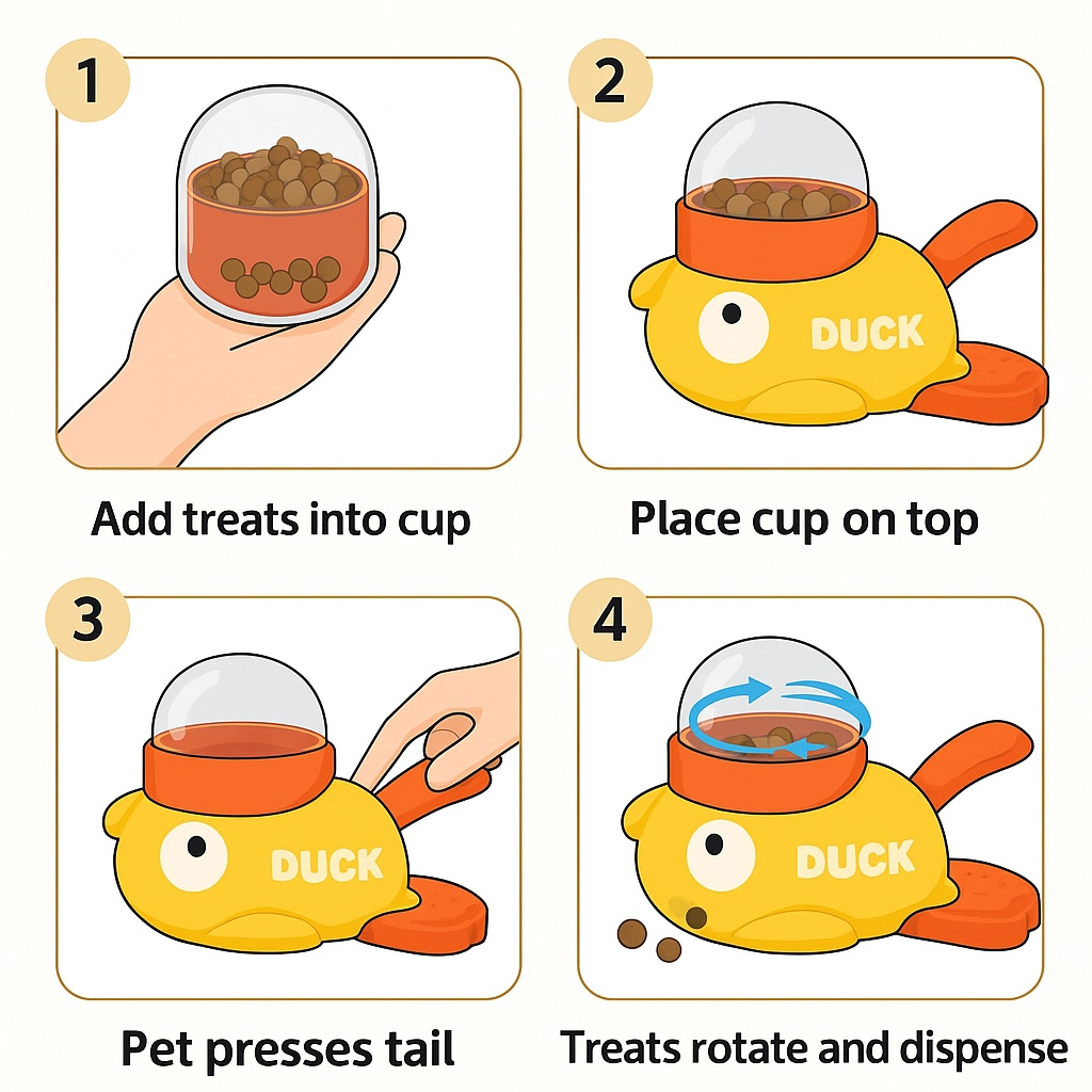OH DUCK! Treat Dispenser – Interactive Treat Machine for Cats & Dogs (3 Portion Cups Included)