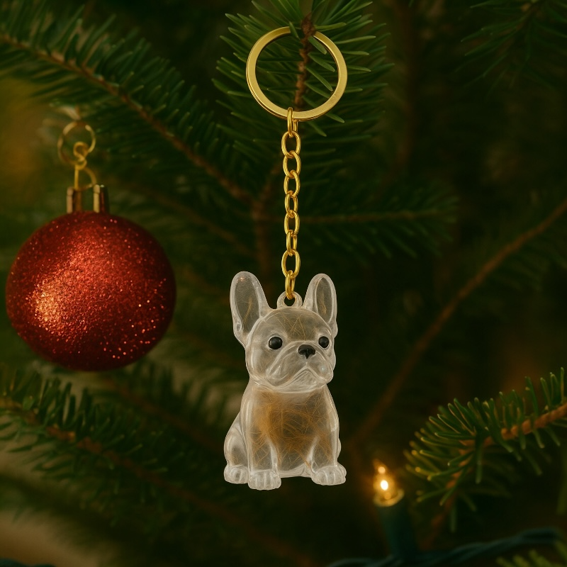 Dog Hair keepsakeCapsule - Key Chain - Christmas Decoration - French Bulldog