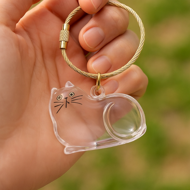 Cat Hair Keepsake Capsule  - Key Chain - Christmas Decoration - Resting Cat