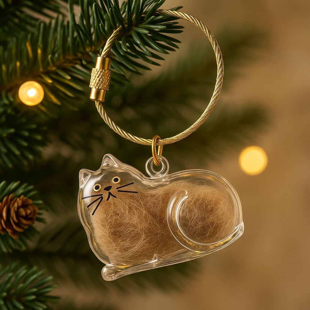 Cat Hair Keepsake Capsule  - Key Chain - Christmas Decoration - Resting Cat