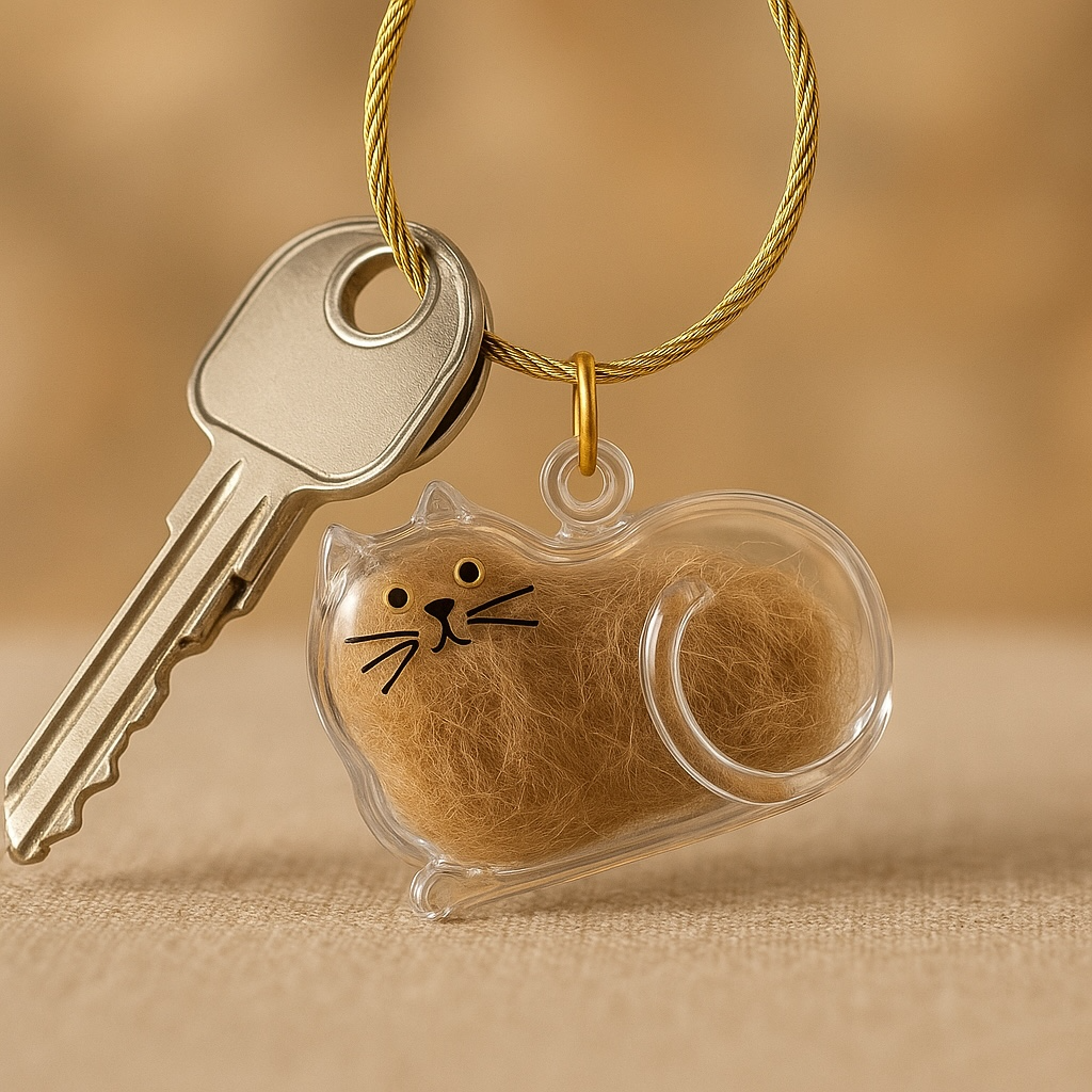 Cat Hair Keepsake Capsule  - Key Chain - Christmas Decoration - Resting Cat