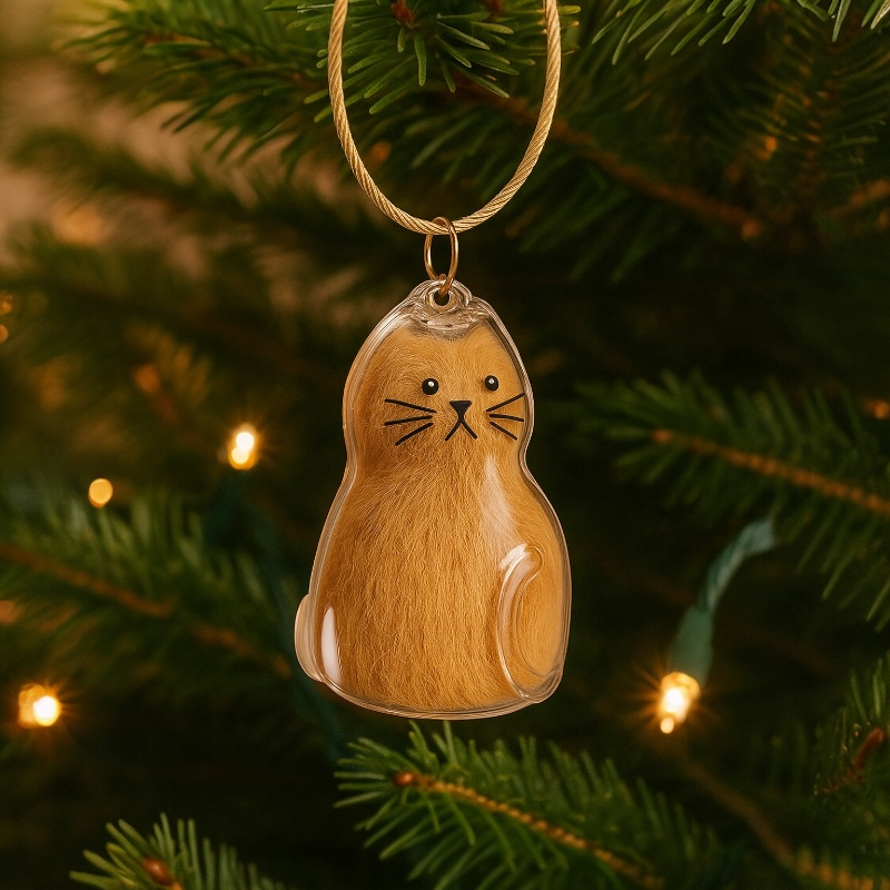 Cat Hair Keepsake Capsule  - Key Chain - Christmas Decoration - Sitting Cat