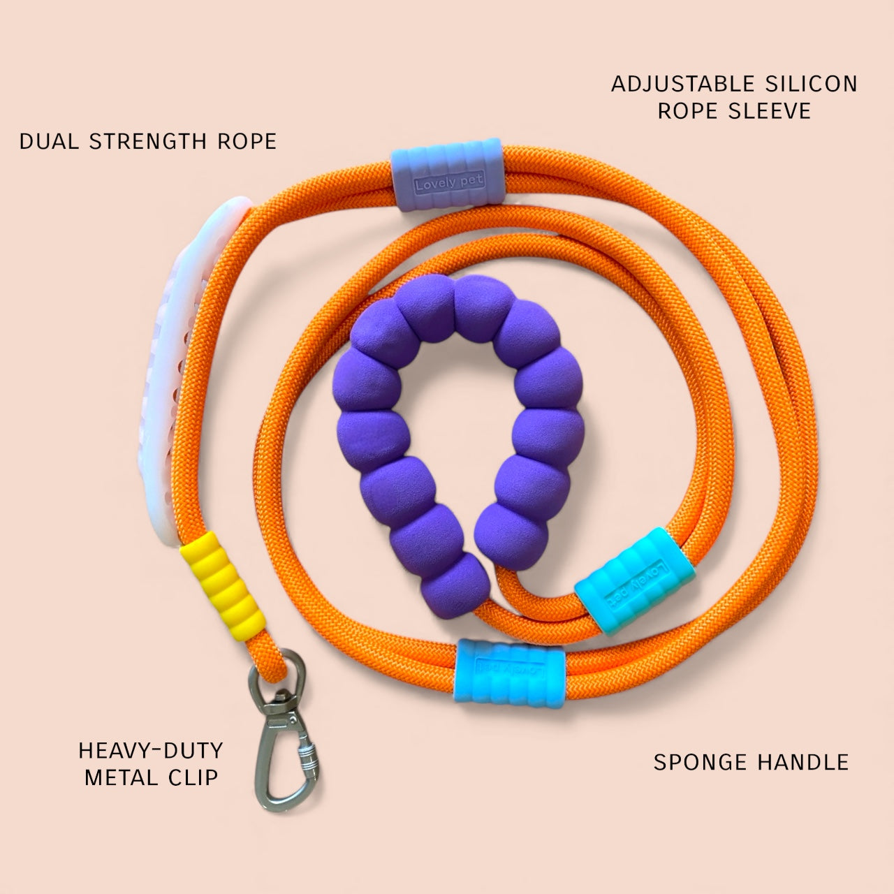 Vivid - Bright Color Extra Strong Leash - Orange Leash/ Purple Handle