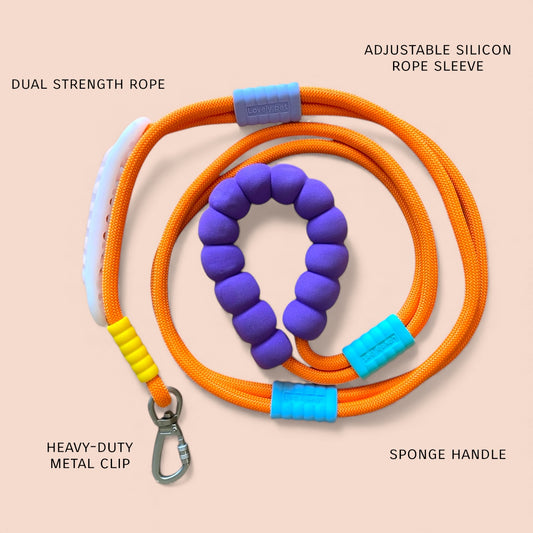 Vivid - Bright Color Extra Strong Leash - Orange Leash/ Purple Handle
