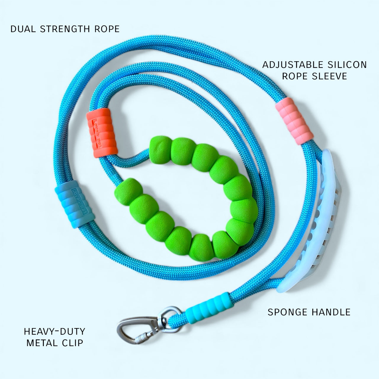 Vivid - Bright Color Extra Strong Leash - Blue Leash/ Green Handle