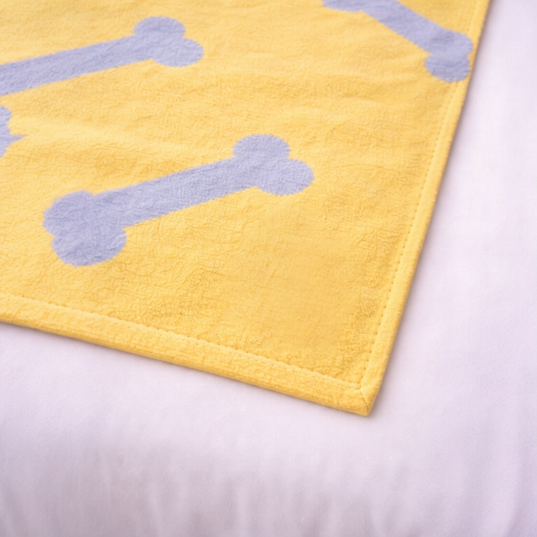 Talking Dog Club - Bone Print Viscose Blanket - Yellow and Grey Bone