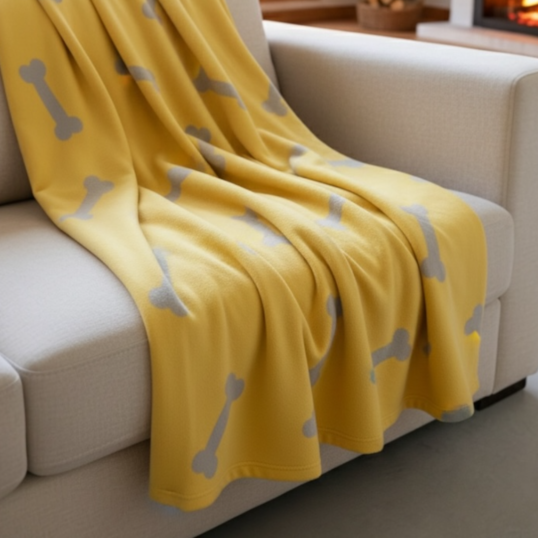 Talking Dog Club - Bone Print Viscose Blanket - Yellow and Grey Bone
