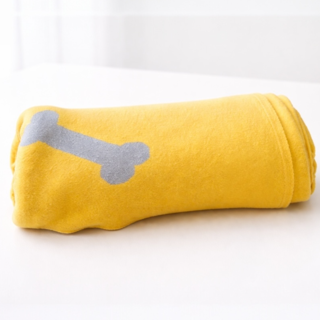 Talking Dog Club - Bone Print Viscose Blanket - Yellow and Grey Bone