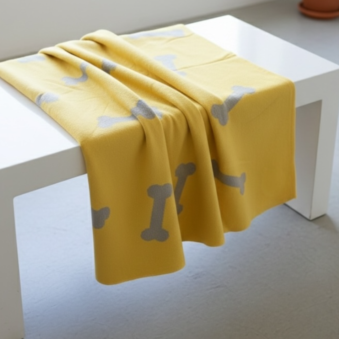 Talking Dog Club - Bone Print Viscose Blanket - Yellow and Grey Bone