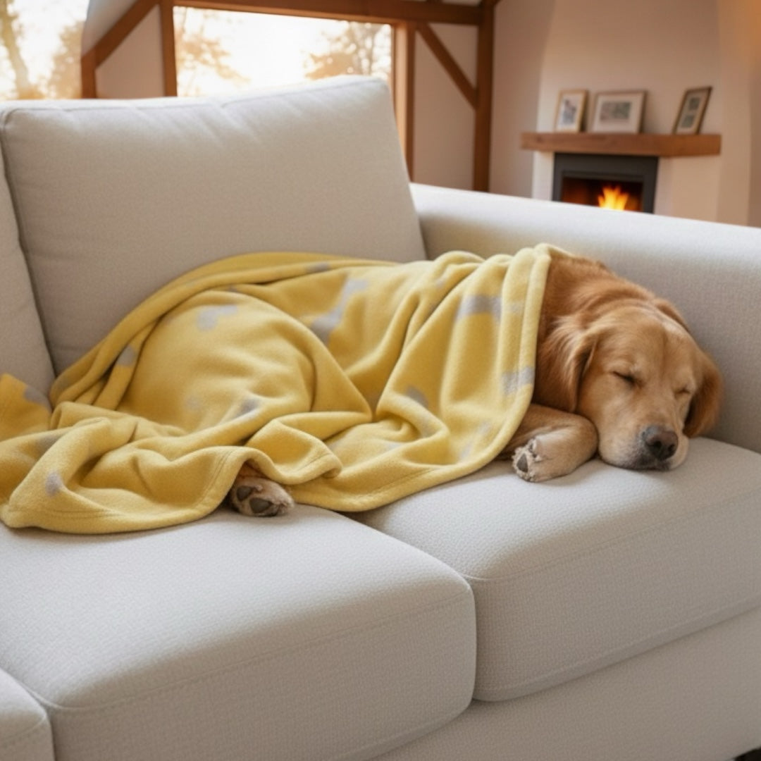 Talking Dog Club - Bone Print Viscose Blanket - Yellow and Grey Bone