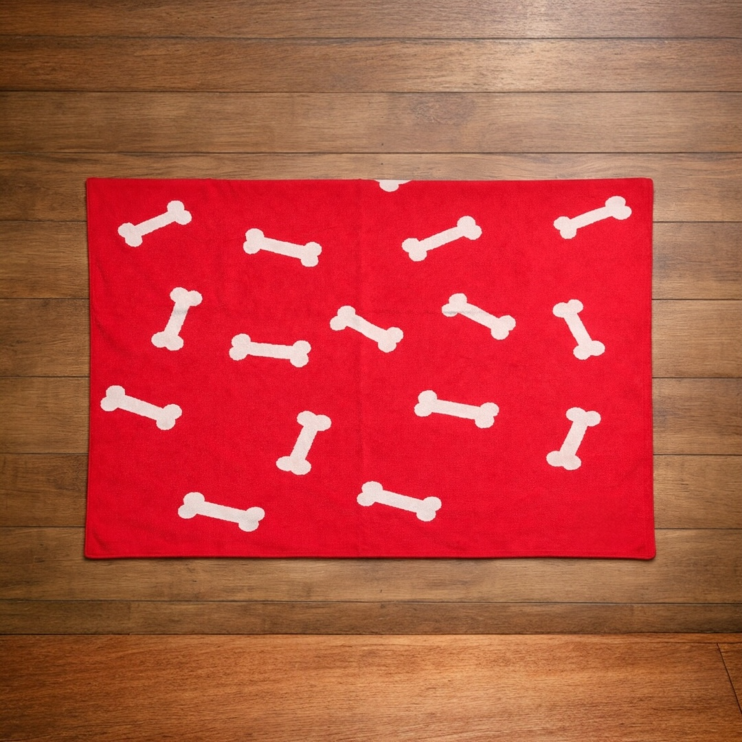 Talking Dog Club - Bone Print Viscose Blanket - Red and Grey Bone
