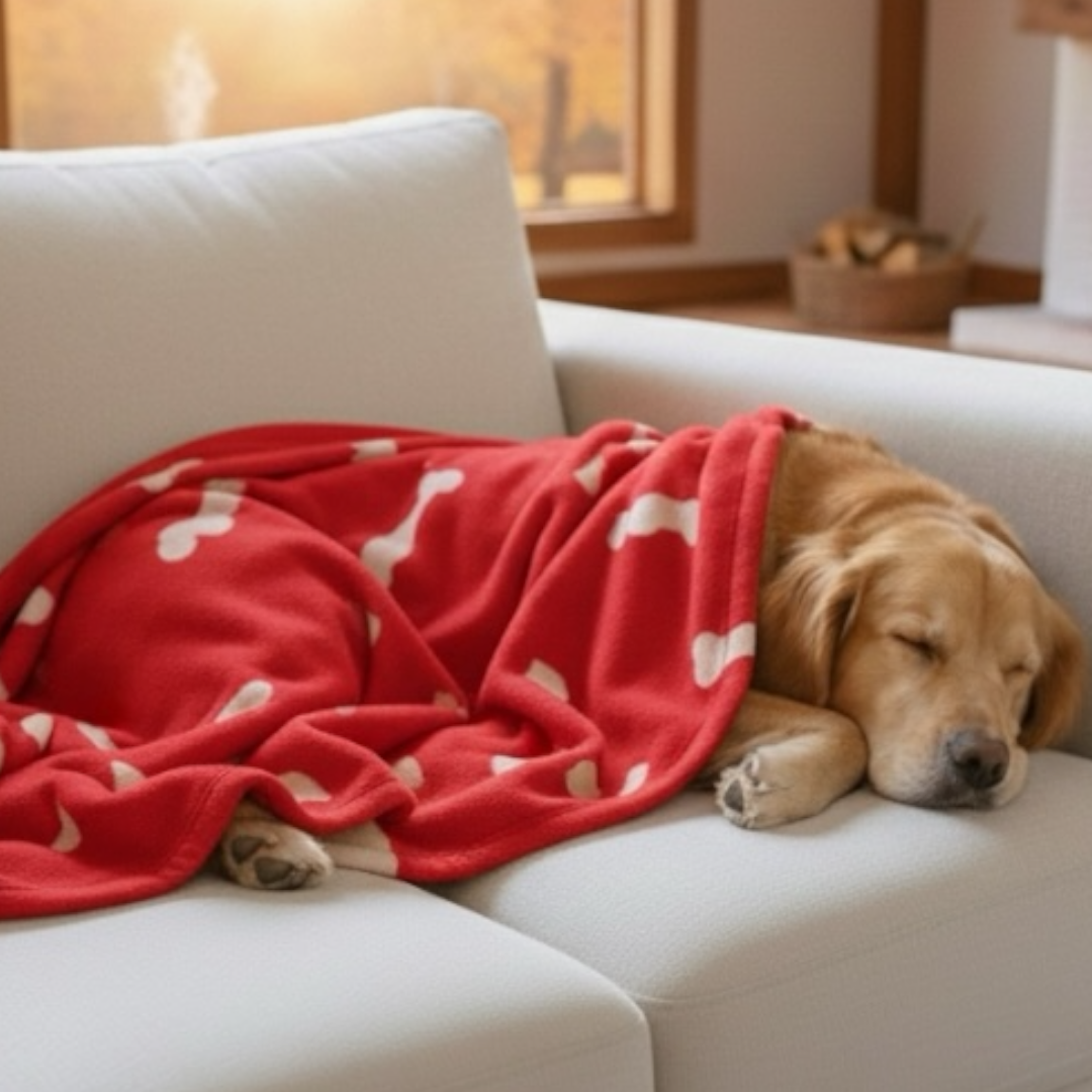 Talking Dog Club - Bone Print Viscose Blanket - Red and Grey Bone
