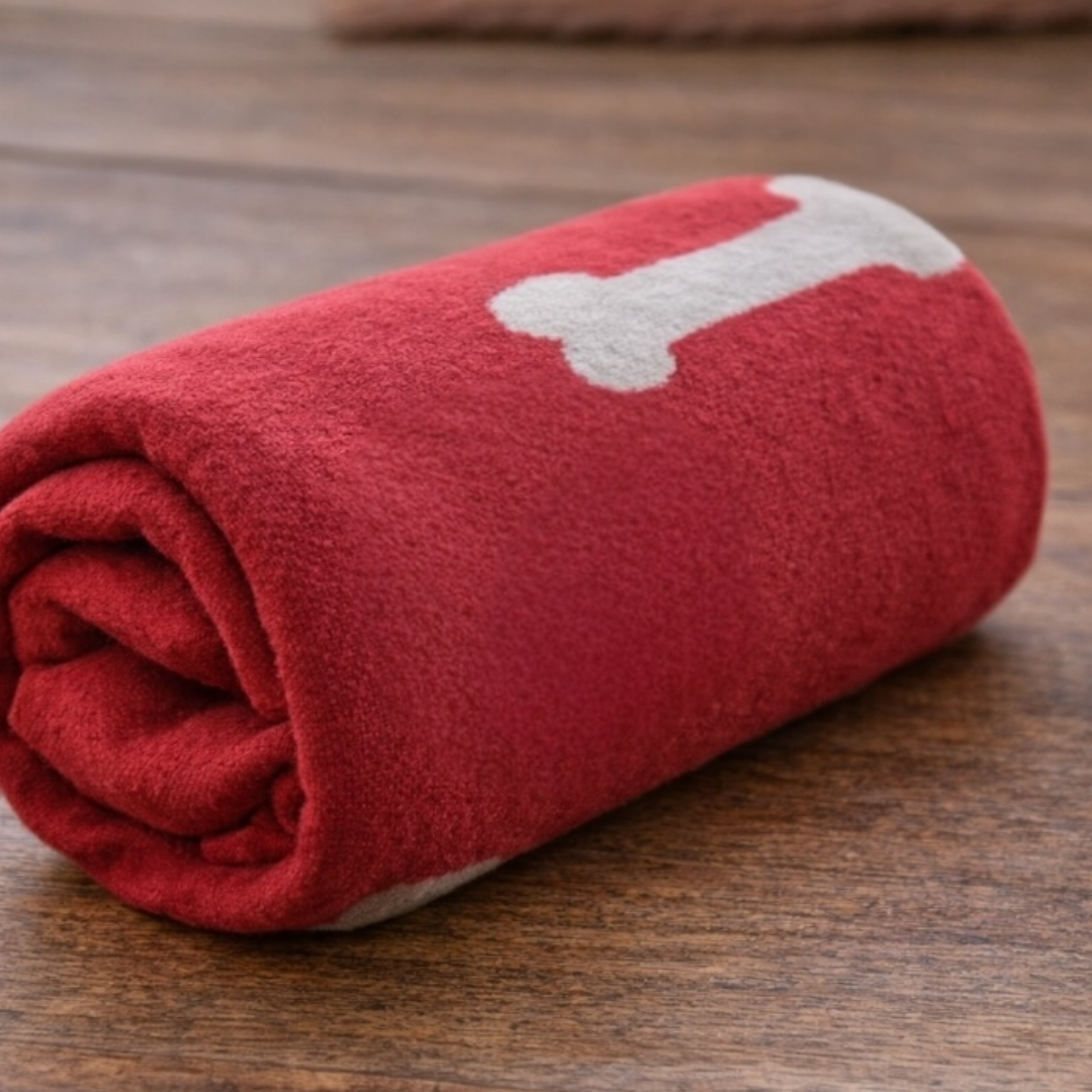 Talking Dog Club - Bone Print Viscose Blanket - Red and Grey Bone