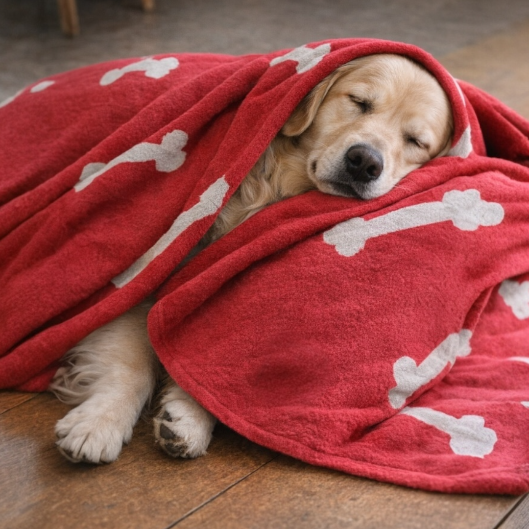 Talking Dog Club - Bone Print Viscose Blanket - Red and Grey Bone