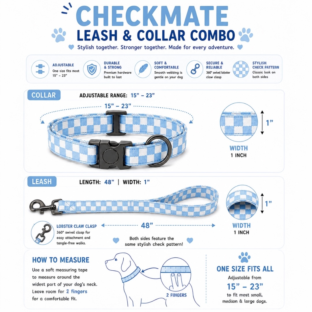 Checkmate Leash and Collar Combo - Blue