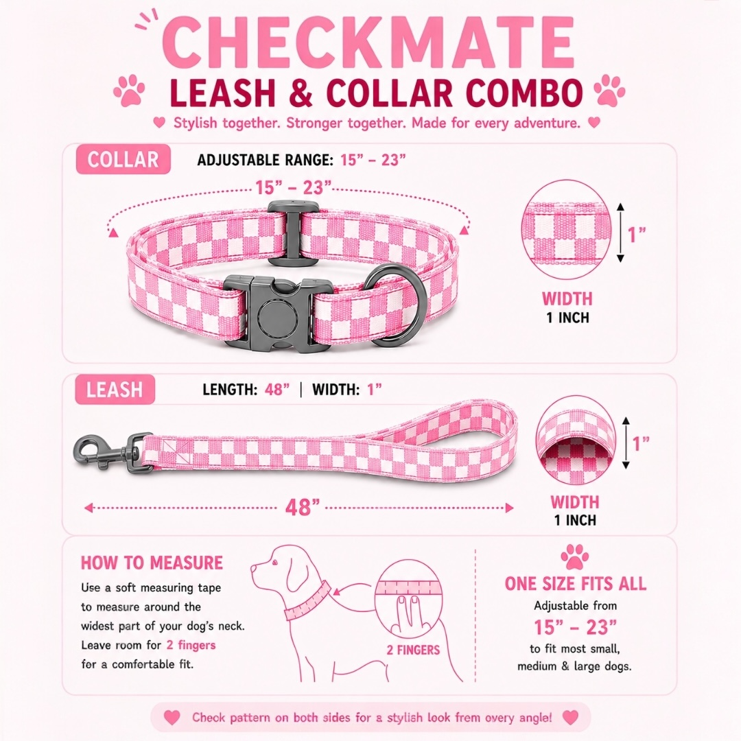 Checkmate Leash and Collar Combo - Pink