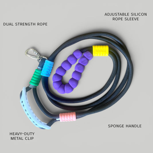 Vivid - Bright Color Extra Strong Leash - Black Leash/ Purple Handle