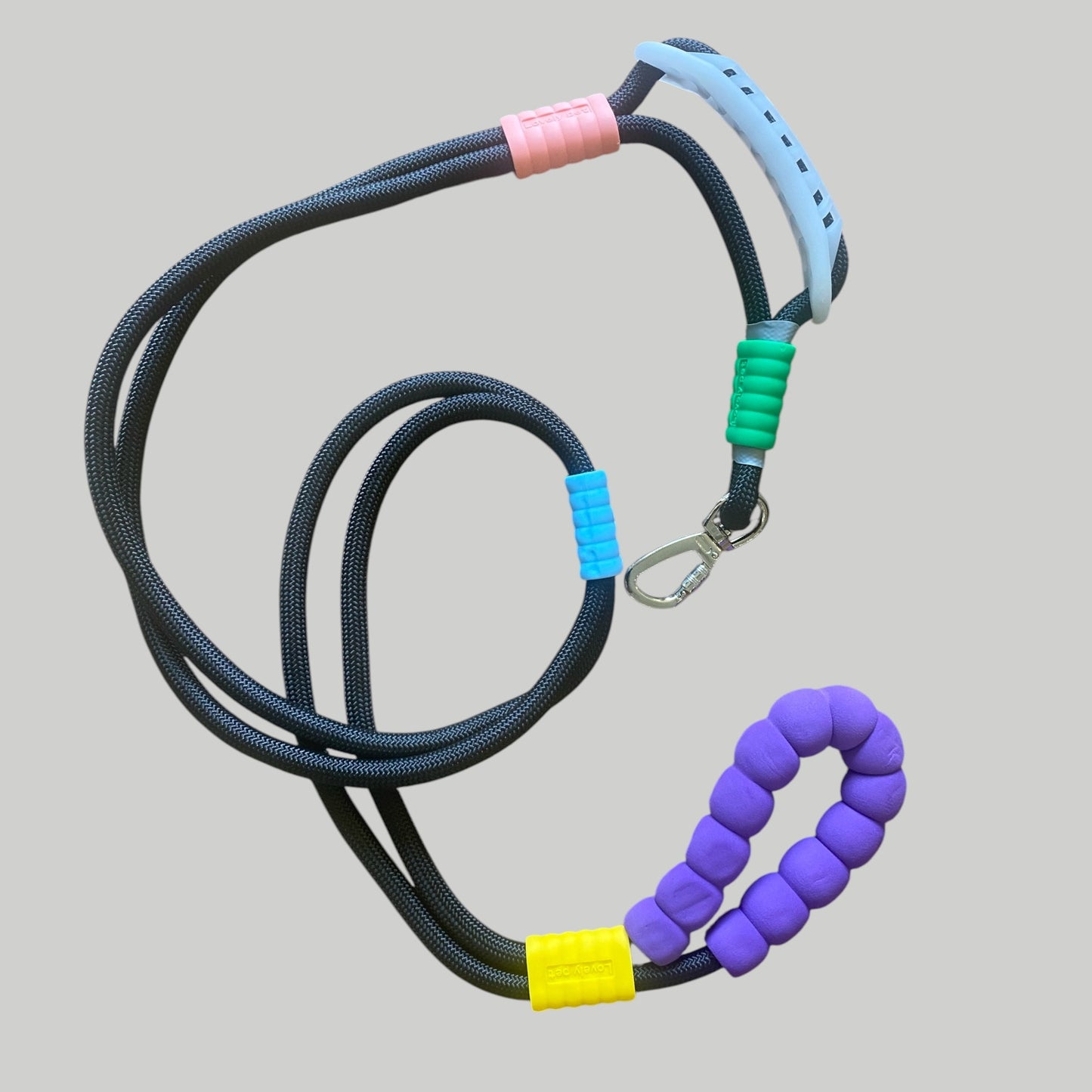 Vivid - Bright Color Extra Strong Leash - Black Leash/ Purple Handle