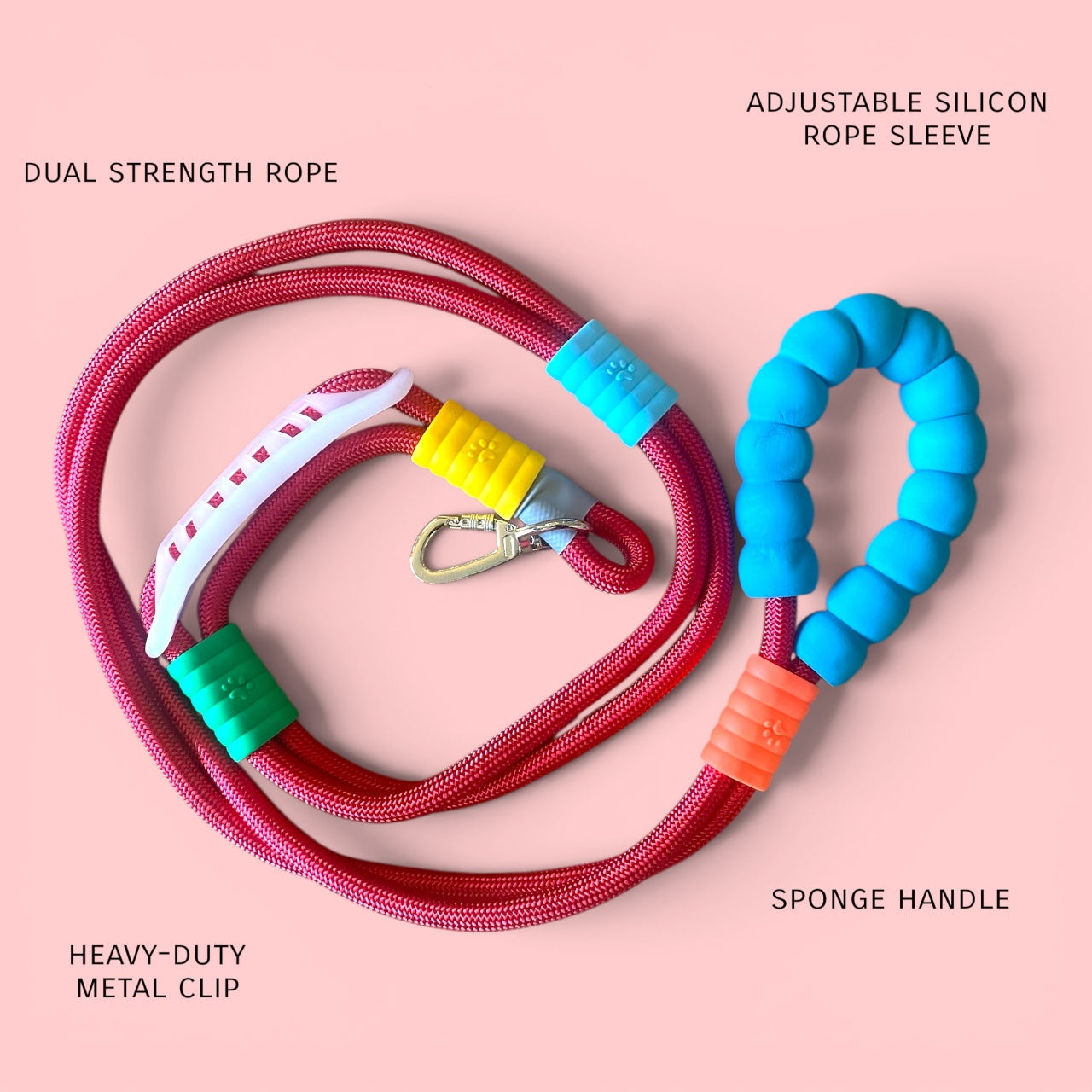 Vivid - Bright Color Extra Strong Leash - Red Leash/ Blue Handle